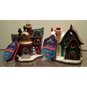 2 Hallmark Glow Road Bell Cottage Flickering LED - New